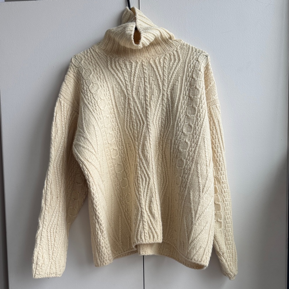 L.L. Bean Ivory Cable Turtleneck Sweater